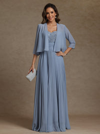 A-Line/Princess Sweetheart Two-Piece Pleated Appliques Floor-Length Mother of the Bride Dresses with Jacket