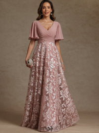 A-Line/Princess V-Neck Pleated Floor-Length Mother of the Bride Dresses with Sequins