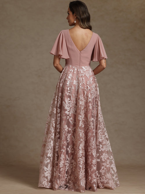 A-Line/Princess V-Neck Pleated Floor-Length Mother of the Bride Dresses with Sequins
