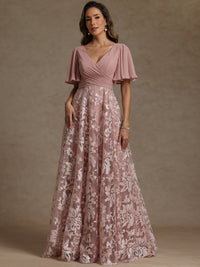 A-Line/Princess V-Neck Pleated Floor-Length Mother of the Bride Dresses with Sequins