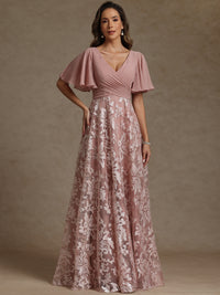 A-Line/Princess V-Neck Pleated Floor-Length Mother of the Bride Dresses with Sequins