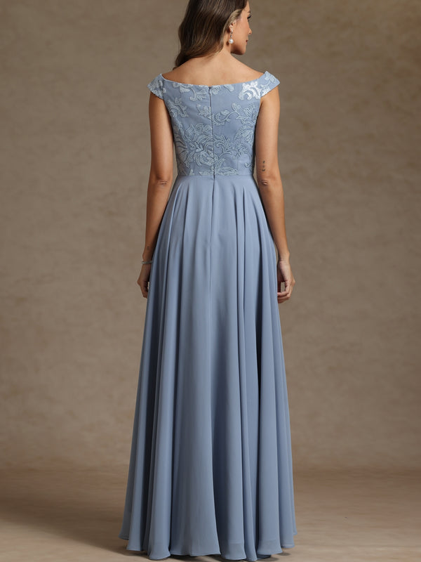 A-Line/Princess Boat Neck Asymmetrical Floor-Length Mother of the Bride Dresses with Sequins
