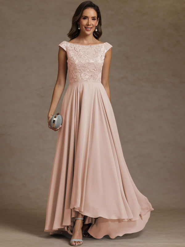 A-Line/Princess Boat Neck Asymmetrical Floor-Length Mother of the Bride Dresses with Sequins
