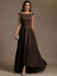 A-Line/Princess Boat Neck Asymmetrical Floor-Length Mother of the Bride Dresses with Sequins