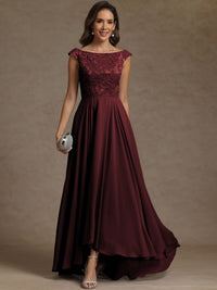 A-Line/Princess Boat Neck Asymmetrical Floor-Length Mother of the Bride Dresses with Sequins