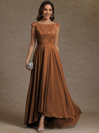 A-Line/Princess Boat Neck Asymmetrical Floor-Length Mother of the Bride Dresses with Sequins