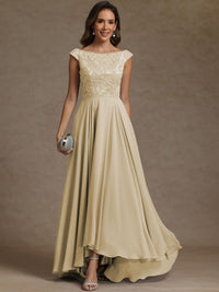 A-Line/Princess Boat Neck Asymmetrical Floor-Length Mother of the Bride Dresses with Sequins