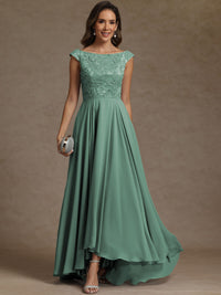 A-Line/Princess Boat Neck Asymmetrical Floor-Length Mother of the Bride Dresses with Sequins
