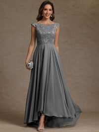 A-Line/Princess Boat Neck Asymmetrical Floor-Length Mother of the Bride Dresses with Sequins