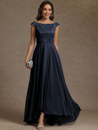 A-Line/Princess Boat Neck Asymmetrical Floor-Length Mother of the Bride Dresses with Sequins