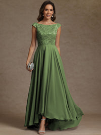 A-Line/Princess Boat Neck Asymmetrical Floor-Length Mother of the Bride Dresses with Sequins