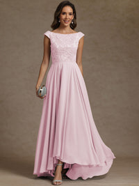 A-Line/Princess Boat Neck Asymmetrical Floor-Length Mother of the Bride Dresses with Sequins