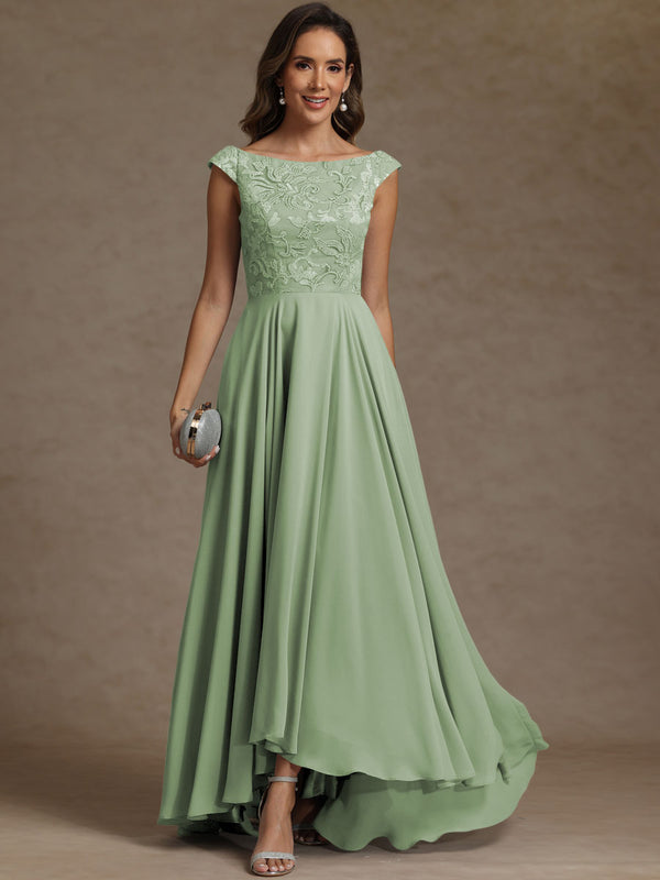 A-Line/Princess Boat Neck Asymmetrical Floor-Length Mother of the Bride Dresses with Sequins