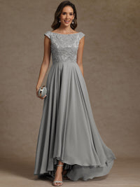 A-Line/Princess Boat Neck Asymmetrical Floor-Length Mother of the Bride Dresses with Sequins