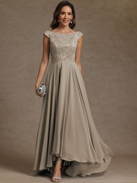 A-Line/Princess Boat Neck Asymmetrical Floor-Length Mother of the Bride Dresses with Sequins