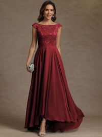 A-Line/Princess Boat Neck Asymmetrical Floor-Length Mother of the Bride Dresses with Sequins