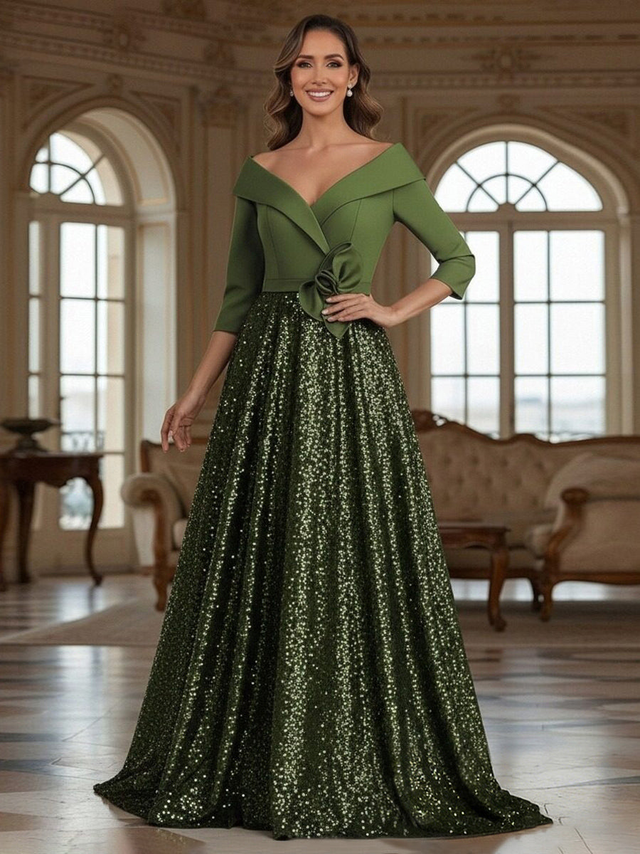 A-Line/Princess V Neck Floor-Length Mixed Mother of the Bride Dresses with Flower