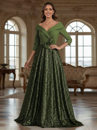 A-Line/Princess V Neck Floor-Length Mixed Mother of the Bride Dresses with Flower
