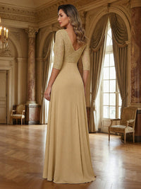 A-Line/Princess V Neck 3/4 Sleeve Mother of the Bride Dresses with Lace Appliques