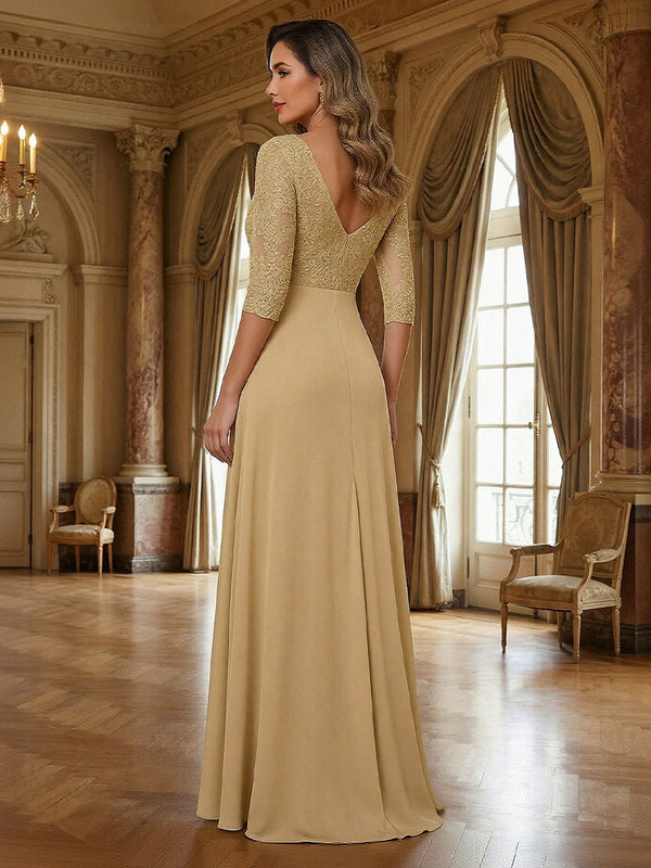 A-Line/Princess V Neck 3/4 Sleeve Mother of the Bride Dresses with Lace Appliques