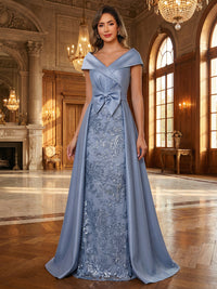 A-Line/Princess V Neck Lace Applique Elegant Mother of the Bride Dresses with Bow