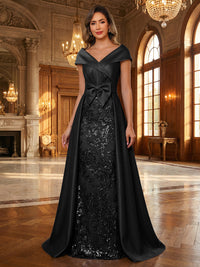 A-Line/Princess V Neck Lace Applique Elegant Mother of the Bride Dresses with Bow