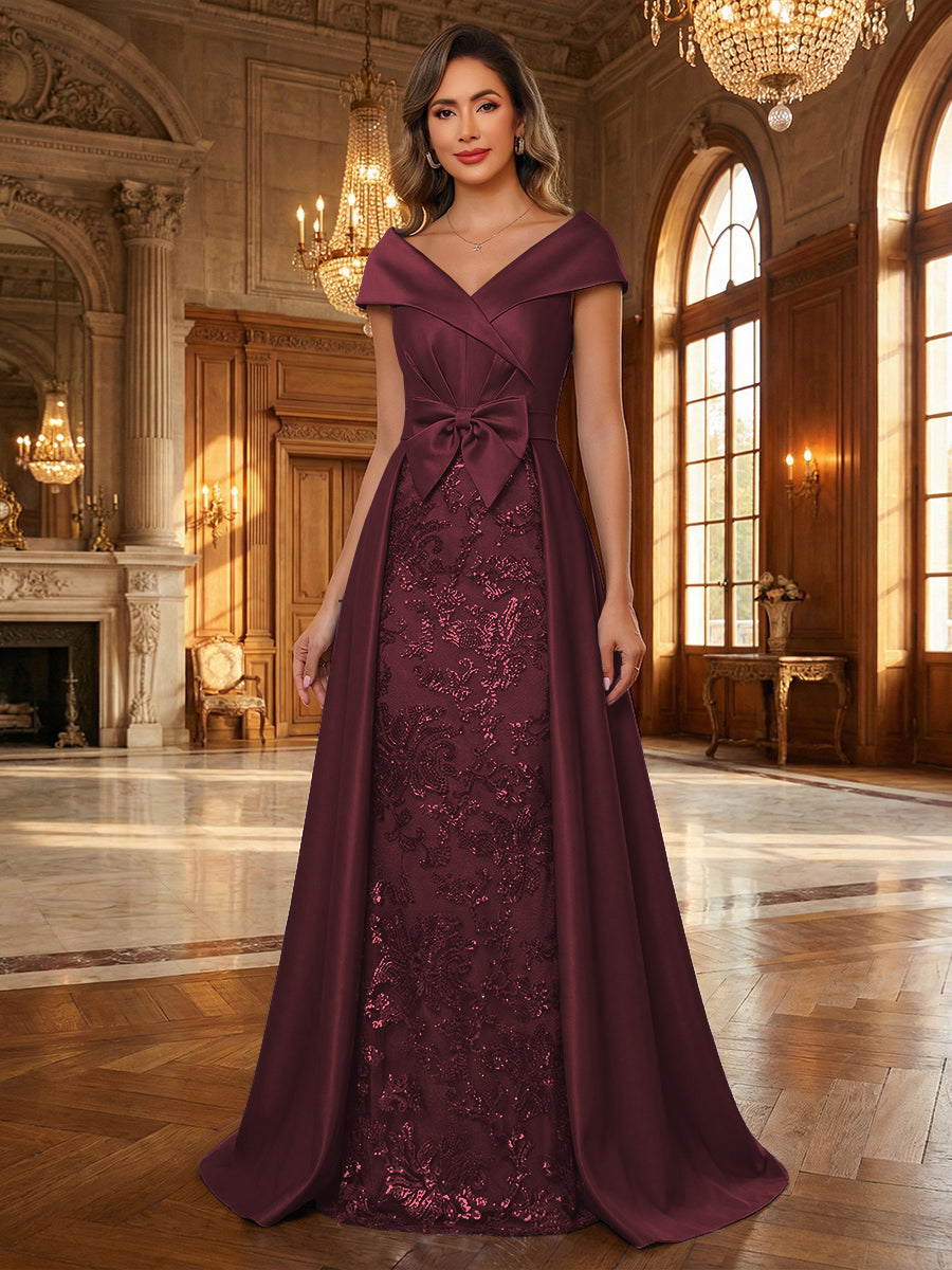 A-Line/Princess V Neck Lace Applique Elegant Mother of the Bride Dresses with Bow