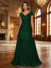 A-Line/Princess V Neck Lace Applique Elegant Mother of the Bride Dresses with Bow