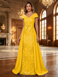 A-Line/Princess V Neck Lace Applique Elegant Mother of the Bride Dresses with Bow