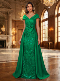 A-Line/Princess V Neck Lace Applique Elegant Mother of the Bride Dresses with Bow