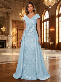 A-Line/Princess V Neck Lace Applique Elegant Mother of the Bride Dresses with Bow