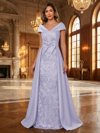 A-Line/Princess V Neck Lace Applique Elegant Mother of the Bride Dresses with Bow