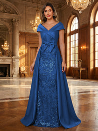A-Line/Princess V Neck Lace Applique Elegant Mother of the Bride Dresses with Bow