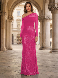 Sheath One-Shoulder Long Sleeve Floor Length Mixed Mother of the Bride Dresses