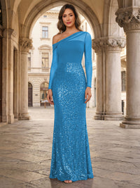 Sheath One-Shoulder Long Sleeve Floor Length Mixed Mother of the Bride Dresses