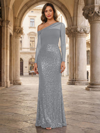Sheath One-Shoulder Long Sleeve Floor Length Mixed Mother of the Bride Dresses