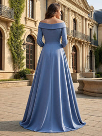 Satin A Line 3/4 Sleeve Floor Length Mother of the Bride Dresses with Flower
