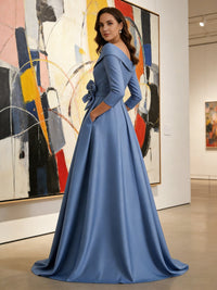 Satin A Line 3/4 Sleeve Floor Length Mother of the Bride Dresses with Flower
