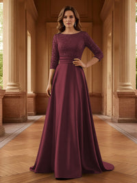 A Line Scoop 3/4 Sleeve Long Mixed Mother of the Bride Dresses with Sequins