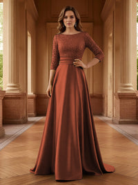 A Line Scoop 3/4 Sleeve Long Mixed Mother of the Bride Dresses with Sequins