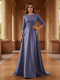 A Line Scoop 3/4 Sleeve Long Mixed Mother of the Bride Dresses with Sequins