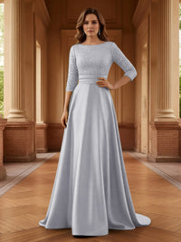 A Line Scoop 3/4 Sleeve Long Mixed Mother of the Bride Dresses with Sequins