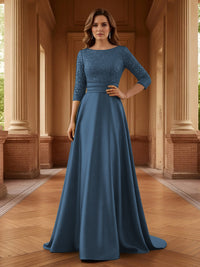 A Line Scoop 3/4 Sleeve Long Mixed Mother of the Bride Dresses with Sequins