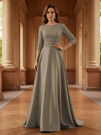 A Line Scoop 3/4 Sleeve Long Mixed Mother of the Bride Dresses with Sequins