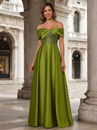 A-Line/Princess Off Shoulder Ruched Long Mother of the Bride Dresses with Satin