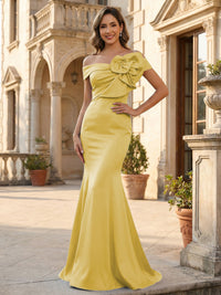 Mermaid Sleeveless Off Shoulder Elegant Mother of the Bride Dresses with Flower