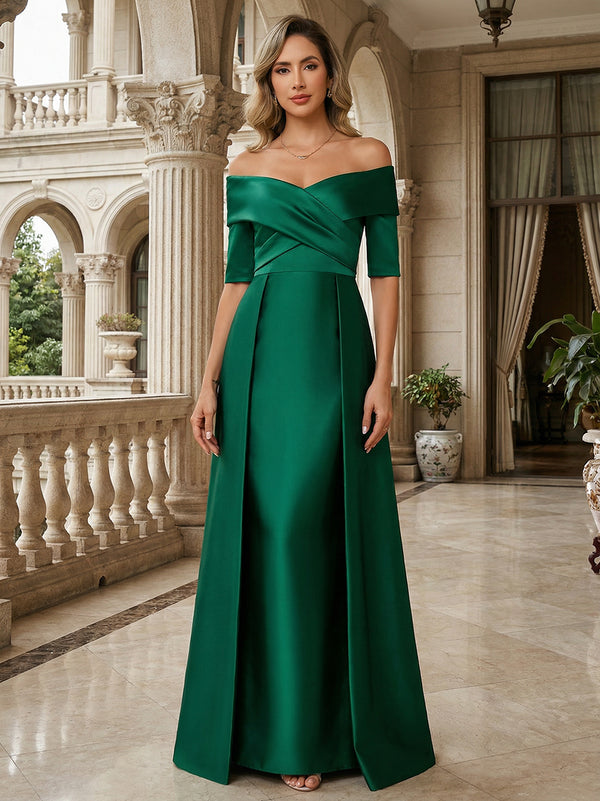 Shirees Light Blue A-Line Off Shoulder Short Sleeve Long Ruched Mother of the Bride Dresses 2026 Shirees Light Blue A-Line Off Shoulder Short Sleeve Long Ruched Mother of the Bride Dresses 2026