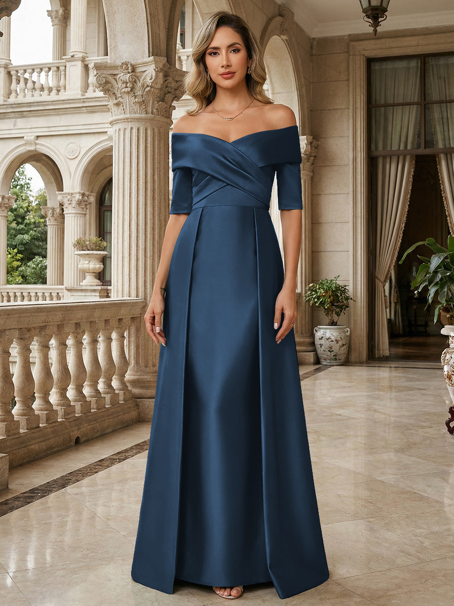 navy blue off the shoulder mother of the bride dress Mother of the Bride Dress Navy Lace Off Shoulder Maxi Dress-chiclody, Navy US2