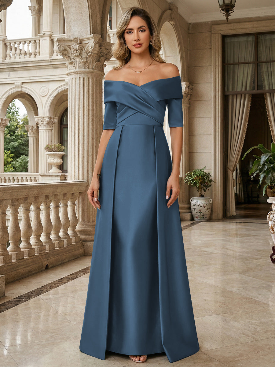 off the shoulder dress mother of the bride Mother of the Bride Off-Shoulder Jacquard Dress by Marsoni MV1266
