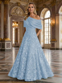 A-Line Floor Length One Shoulder Long Mother of the Bride Dresses with Lace